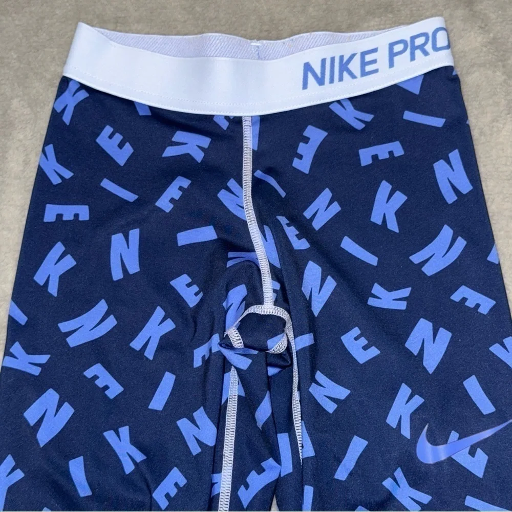 Nike Pro Blue and White Leggings Running Tights Girls Size Medium